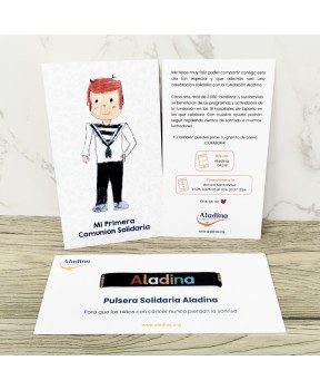 Pack comunión niño tarejta y pulsera  Fundación Aladina